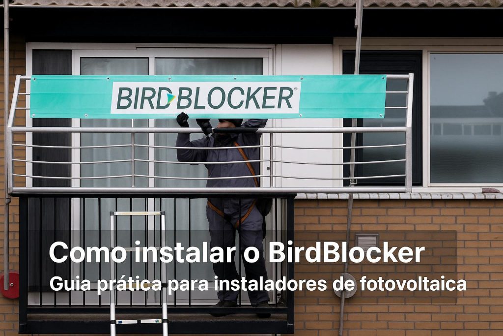 Instalador fotovoltaico a instalar BirdBlocker no telhado